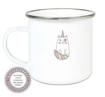 Preview: ♥ Becher Tasse Emaillebecher Einhorn Regenbogen Sterne Wunschname, Einschulung KITA Dankeschön, Abschied, Jubiläum, Geschenk, von Lüttentüddel